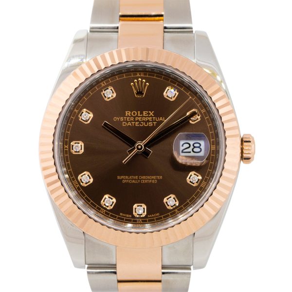 Rolex 126331 Datejust 18k Rose Gold and Stainless Steel Chocolate Diamond Dial Watch