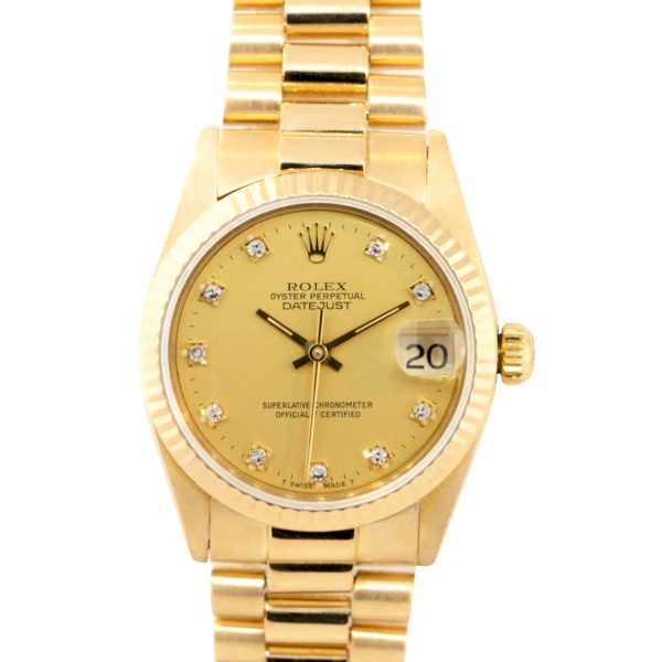 Rolex 68278G Datejust 18k Yellow Gold Champagne Diamond Dial Watch