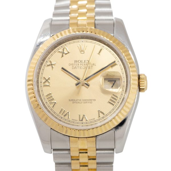 Rolex 116233 Datejust 18k Yellow Gold and Steel Champagne Roman Dial Watch