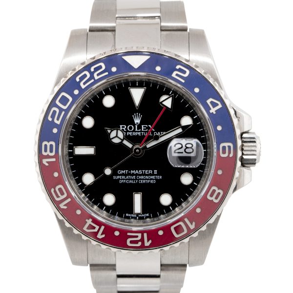 Rolex 116719 GMT Master II 18k White Gold Black Dial Red and Blue Bezel Watch