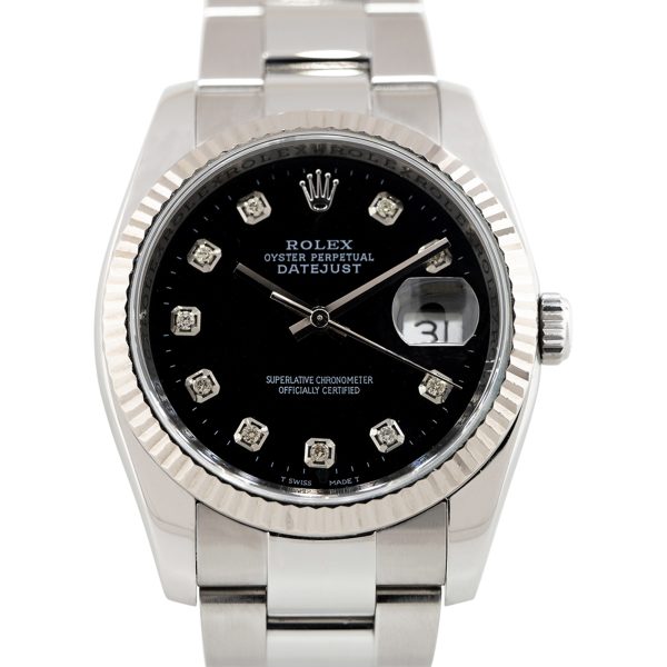 Rolex 116200 Datejust Stainless Steel Black Diamond Dial Watch