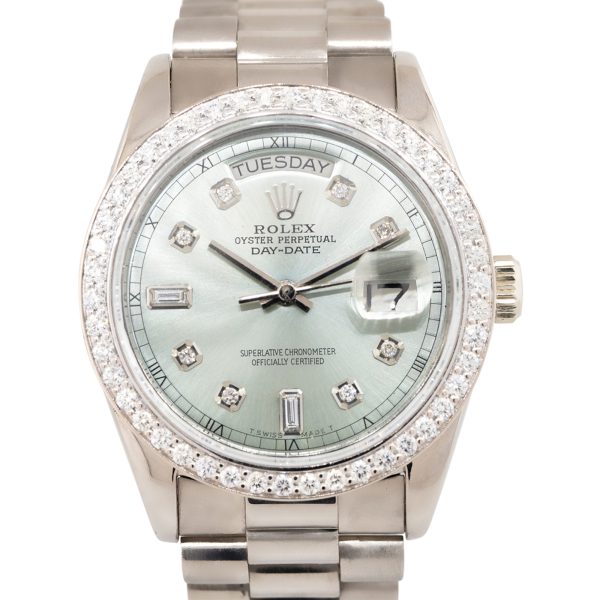 Rolex 18039 President Day Date 18k White Gold Diamond Watch